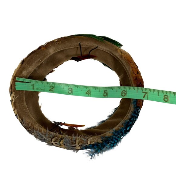 Vibrant Multicolor Pheasant Peacock Feathered Halo Wreath Band Church Derby Hat - Picture 9 of 10